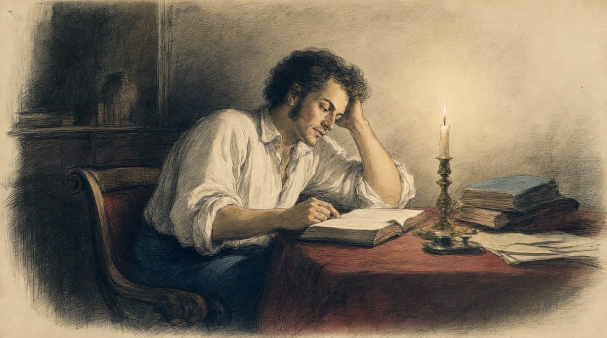 Un homme qui étudie à la lueur d’une chandelle.